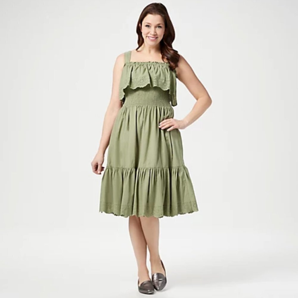 Isaac Mizrahi Live! Smocked Tiered Dress with Eyelet Detail